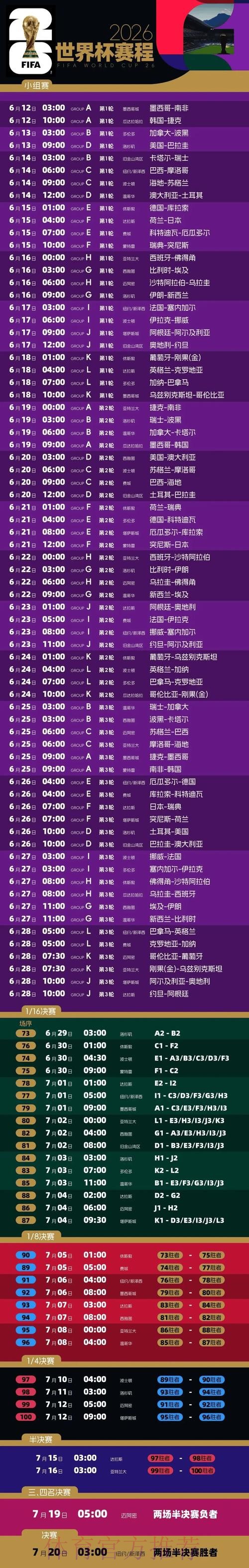 2026世界杯赛程实时更新高清直播免费观看 2026世界杯赛程实时更新高清直播免费观看