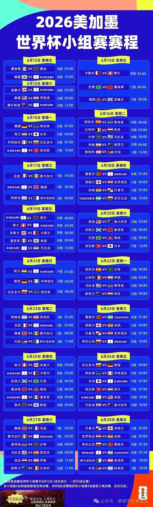2026世界杯比赛时间高清版实时赛程直播平台